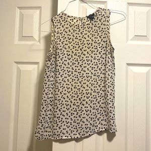 Ann Taylor Black and White Patterned High Neck Sleeveless Blouse
